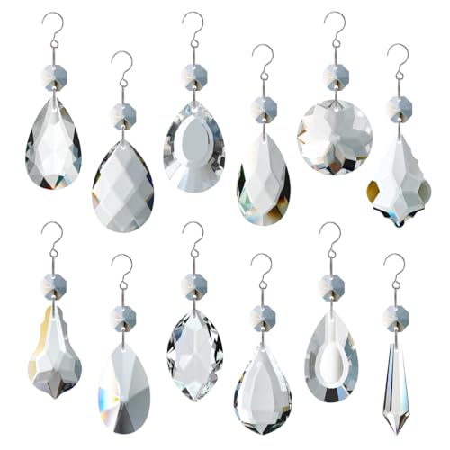 GOLDENHAITAI 12 Stück Glas Kristall Kronleuchter Prismen, Regenbogen hängende Kristalle Sonnenfänger für Fenster, Heimdekoration GOLDENHAITAI 12 Stück Glas Kristall Kronleuchter Prismen, Regenbogen hängende Kristalle Sonnenfänger für Fenster, Heimdekoration von GOLDENHAITAI