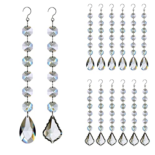 GOLDENHAITAI 12 Stück Glaskristall-Kronleuchter Prismen Perlen Ersatz, hängende Kristalle Sonnenfänger für Kronleuchter Dekoration von GOLDENHAITAI