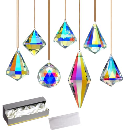 GOLDENHAITAI Kristall-Kronleuchter-Prisma-Sonnenfänger für Fenster, zum Aufhängen, Schmuck, Ornament, 7 Stück (transparentes AB) von GOLDENHAITAI