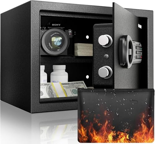 Feuerfester Safe für Dokumente, digitaler Tresor, feuerfest, wasserdicht, für Laptop, Stahl-Home-Safe mit herausnehmbarem Regal für Waffen, Wertsachen im Büro oder Hotel, 30 cm D x 37 cm B x 30 cm H von GOLDENKEY