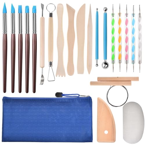 GOLDEROC 22 Stück Töpferset Modelierwerkzeugset mit Aufbewahrungsbeutel, Modelliermasse Lufttrocknend Werkzeug Set, Keramik Ton Werkzeug für Modellbau, Schnitzen, DIY-Handwerk, Carving Anfänger GOLDEROC 22 Stück Töpferset Modelierwerkzeugset mit Aufbewahrungsbeutel, Modelliermasse Lufttrocknend Werkzeug Set, Keramik Ton Werkzeug für Modellbau, Schnitzen, DIY-Handwerk, Carving Anfänger von GOLDEROC