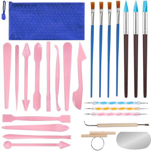GOLDEROC 26-tlg. Ton Werkzeug Set, Modellierwerkzeug & Töpferwerkzeug für Ton und Keramik, Multifunktionales Modellierset für Anfänger, Künstler, DIY, Sculpting & Carving Tools mit Aufbewahrungstasche von GOLDEROC