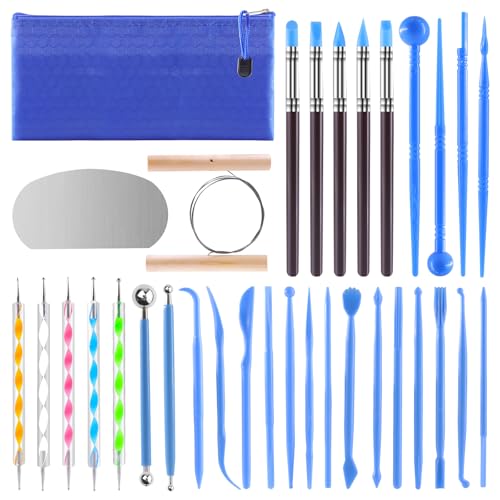 GOLDEROC 33 Stück Töpferwerkzeug Modelierwerkzeugset, Modelliermasse Lufttrocknend Ton Werkzeug Set, Polymer Clay Tools, Pottery Keramik Tools für Modellbau, Schnitzen, Carving Anfänge von GOLDEROC