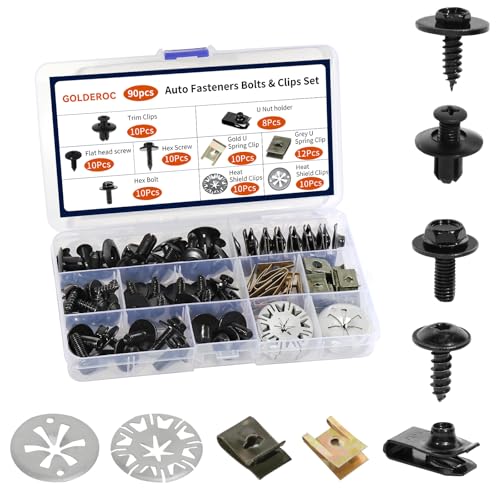 GOLDEROC 90 Stück Blechmutter Schrauben Clips Set, mit Karosserieschrauben, Hitzeschutz Klemmscheiben & U Type Karosserie Clips, Befestigungsclips Auto für Befestigen & Reparieren Autoteil GOLDEROC 90 Stück Blechmutter Schrauben Clips Set, mit Karosserieschrauben, Hitzeschutz Klemmscheiben & U Type Karosserie Clips, Befestigungsclips Auto für Befestigen & Reparieren Autoteil von GOLDEROC