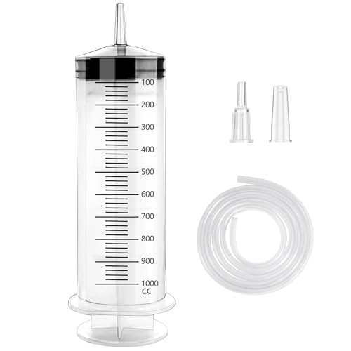 Große Spritze Mit Schlauch，ölabsaugpumpe 1000ml,handpumpe, wiederverwendbar Ölspritze für Bremsflüssigkeit,Getriebeöle,Kühlmittel,Motor,Ölabsauger Umfüllpumpe von GOLDEROC