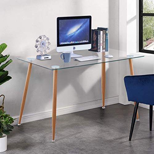 GOLDFAN 110cm Moderner Rechteckig Esstisch Glas Metall Beine Geeignet für Esszimmer Büro Wohnzimmer von GOLDFAN