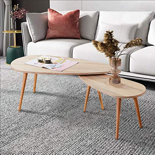 GOLDFAN 2er Set Couchtisch Rund Holz Moderner Wohnzimmertisch Set Beistelltisch Wohnzimmer Kaffeetisch, Braun von GOLDFAN