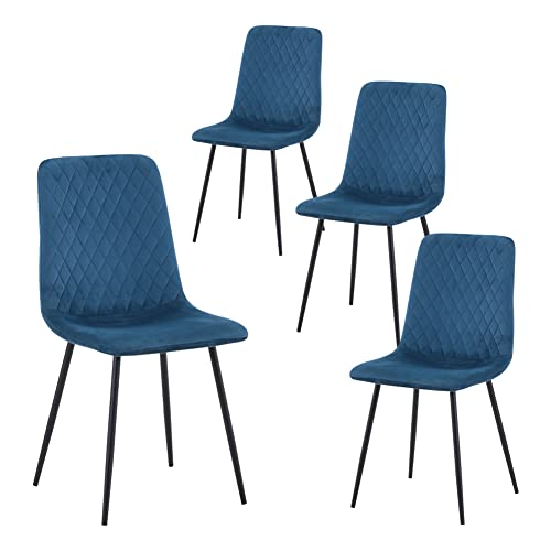 GOLDFAN 4er Set Esszimmerstühle Sessel Moderner Wohnzimmer Stuhl mit Schwarz Metallbeinen Set 4 Freizeit Stuhl, Blau von GOLDFAN