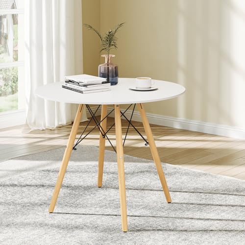 GOLDFAN Runder Esstisch Holz Esstisch Weiß Rund Moderner Holztisch 80cm Küchentisch für Wohnzimmer Esszimmer Küche von GOLDFAN