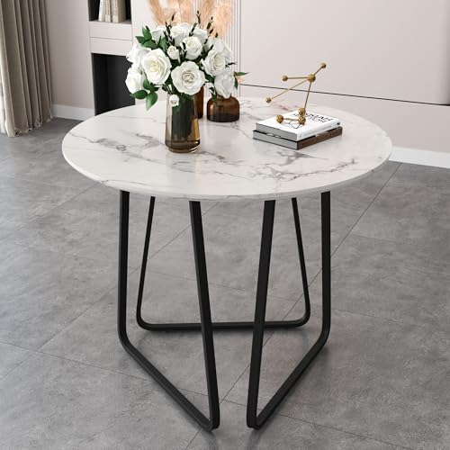 GOLDFAN Esstisch Rund Moderner Küchentisch Runder Marmor Esszimmertische mit Metallbeinen für Esszimmer Wohnzimmer Küche, Marmorierung 80 cm von GOLDFAN