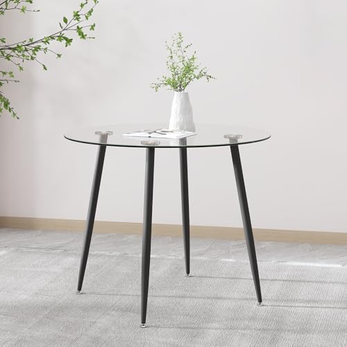 GOLDFAN Esstisch Glas Esszimmertisch küchentisch Glastisch Moderner Stil Runder Tisch für Wohnzimmer Büro Küche Schwarz 80cm von GOLDFAN