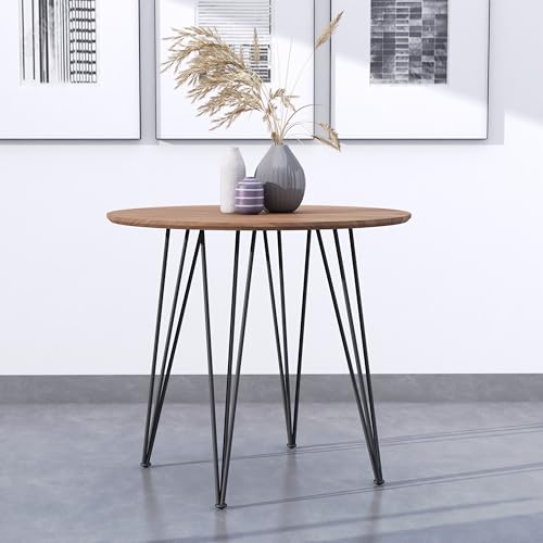 GOLDFAN Esstisch Holz Küchentisch Modern Klein Wohnzimmertisch Rund Holztisch mit Schwarz Beine für Büro Küche 80x80x75cm von GOLDFAN