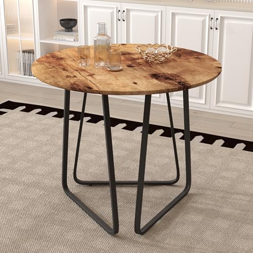 GOLDFAN Esstisch Rund Holz Moderner Küchentisch Esszimmertische mit Schwarz Metallbeinen Tisch für Esszimmer Wohnzimmer Küche, Braun, 80 cm von GOLDFAN