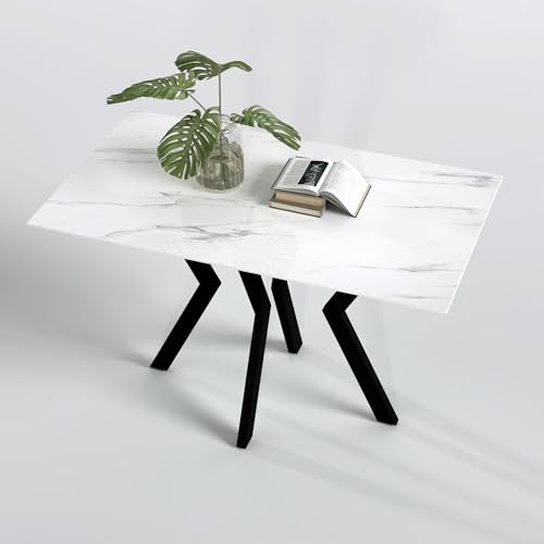 GOLDFAN Esstisch Weiß Marmor Küchentisch 110x70cm Rechteckiger für Küche, Moderner Esszimmertisch mit Metallbeinen, Wohnzimmer oder Büro GOLDFAN Esstisch Weiß Marmor Küchentisch 110x70cm Rechteckiger für Küche, Moderner Esszimmertisch mit Metallbeinen, Wohnzimmer oder Büro von GOLDFAN