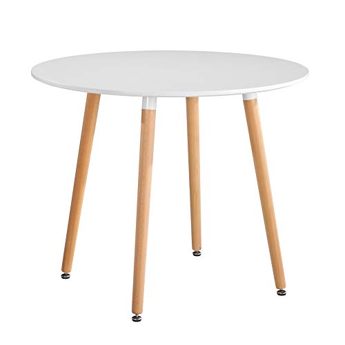 GOLDFAN Esstisch Weiß küchentisch mit Beine aus Buchenholz Moderner Stil Runder Tisch Holztisch für Wohnzimmer Büro Küche von GOLDFAN
