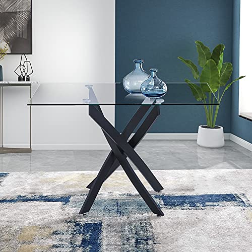 GOLDFAN Esstisch aus Glas Moderner Rechteckiger Küchentisch Glastisch mit Metallbeinen für Esszimmer Wohnzimmer Küche, Schwarz 110x70x75cm von GOLDFAN