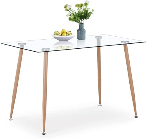 GOLDFAN Esstisch aus Glas Rechteckiger Moderner Esstisch Küchentisch mit Metallbeine für Wohnzimmer Esszimmer Büro, Natur GOLDFAN Esstisch aus Glas Rechteckiger Moderner Esstisch Küchentisch mit Metallbeine für Wohnzimmer Esszimmer Büro, Natur von GOLDFAN
