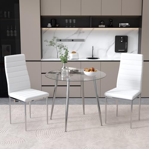 GOLDFAN Esstisch mit 2 Stühlen Essgruppen Tisch Runder 80 cm Küchentisch mit Stühle 2-Personen Esszimmergruppe für Wohnzimmer Küche Büro, Weiß von GOLDFAN