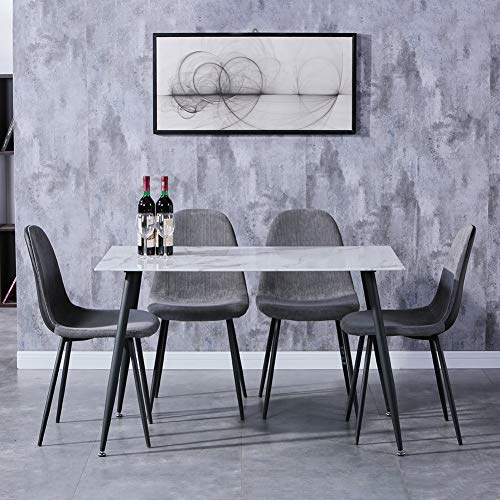GOLDFAN Esstisch mit 4 Stühlen Rechteckiger Esstisch aus Glas Moderner Küchentisch Set Esszimmerstuhl aus Stoff Küchenstuhl, Grau von GOLDFAN