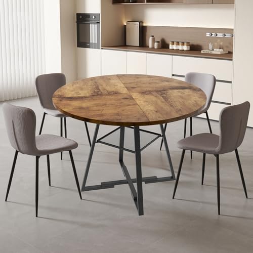 GOLDFAN Esszimmer-Set mit rundem Tisch 120 cm und 4 Stühlen aus bequemen Stoffen, großer Tisch mit 1 Offenen Ablagen, rund, mit Stuhl für 4-6 Personen (Helles Grau) von GOLDFAN