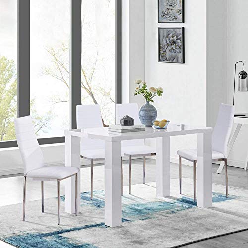 GOLDFAN Esszimmergruppe mit Esstisch mit 4 Stühlen Weiße und Rechteckiger Tisch Set Küchentisch für Wohnzimmer Küche Büro von GOLDFAN