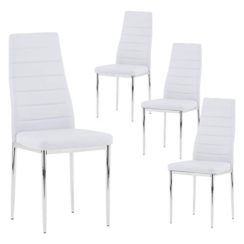 GOLDFAN Esszimmerstühle 4er Set Weiße Moderner Eleganter Wohnzimmer Stuhl Bürostühle Küchenstühle mit Verchromte Beine, Weiß（Nur 4 Stühle） von GOLDFAN