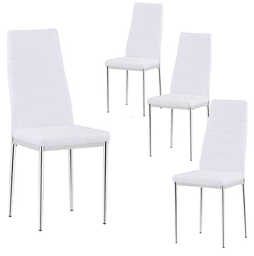 GOLDFAN Esszimmerstühle 4er Set Weiße Moderner Eleganter Wohnzimmerstuhl Bürostühle Küchenstühle mit Verchromte Beine Weiß von GOLDFAN