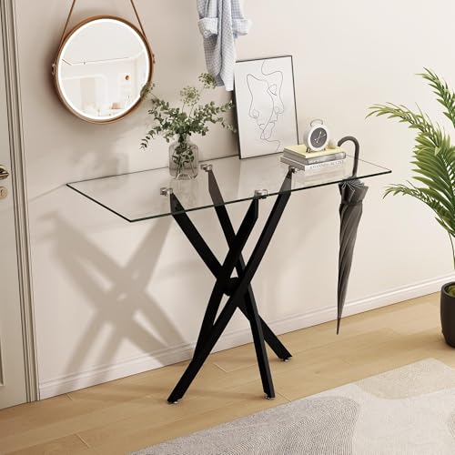 GOLDFAN Konsolentisch, Glas Schmaler Beistelltisch, Flurtisch, Sofatisch im Industriestil, TV-Tisch für Schlafzimmer, Eingangsbereich, Büro, Flur, Schwarz 100x45x76 cm GOLDFAN Konsolentisch, Glas Schmaler Beistelltisch, Flurtisch, Sofatisch im Industriestil, TV-Tisch für Schlafzimmer, Eingangsbereich, Büro, Flur, Schwarz 100x45x76 cm von GOLDFAN