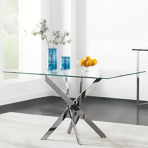 GOLDFAN Rechteckiger Esstisch aus Glas Moderner Küchentisch Glas Tisch mit Metallbeinen für Esszimmer Wohnzimmer Küche, Silber, 110x70x75 cm GOLDFAN Rechteckiger Esstisch aus Glas Moderner Küchentisch Glas Tisch mit Metallbeinen für Esszimmer Wohnzimmer Küche, Silber, 110x70x75 cm von GOLDFAN