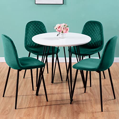 GOLDFAN Esstisch mit 4 Stühlen 80cm runder Küchentisch und 4 Stühle Esstisch und Stuhlset für Haus, Esszimmer und Büro(Weiß & Grün) von GOLDFAN