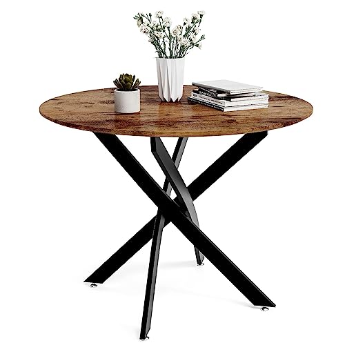 GOLDFAN Runder Esstisch aus Holz, 80 cm, Retro-Küchentisch für Esszimmer, Industrie-Stil, rustikal, Braun und Schwarz (nur Tisch), AWS-022-9 von GOLDFAN