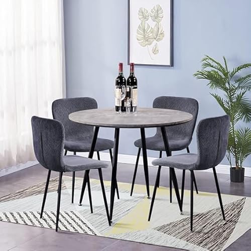 GOLDFAN Runder Esstisch mit 4 Stühlen Set 80cm Runder Esstisch aus Holz mit 4 Samtenen Sitzplätzen für Esszimmer Küche,Grau von GOLDFAN