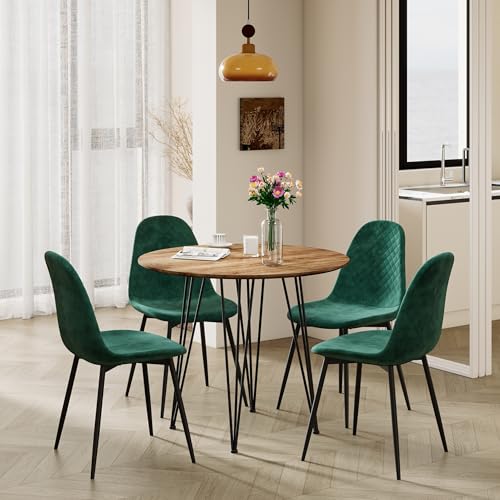 GOLDFAN Esstisch mit 4 Stühlen, Esstischset, Essgruppen, Küchentisch mit 4 Grün Esszimmerstühle, Industrie-Design, Metallgestell, für Wohnzimmer, Küche, Büro, 80cm von GOLDFAN