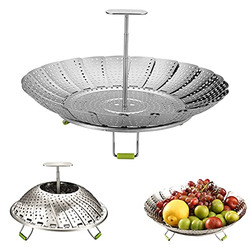 27,9 cm Edelstahl Dampfgarer Korb Gemüse Dampfgarer Lebensmittel Dampfgarer Gemüse Dampfgarer Faltbarer Dampfeinsatz für Gemüse Meet Kochen, Erweiterbar für verschiedene Größen Töpfe von GOLDFU LOTUSES