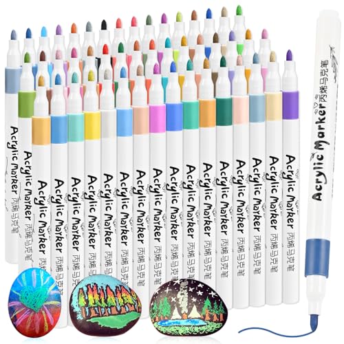 GOLDGE 48 Farben Acrylstifte für Steine Zum Bemalen, Acrylstifte für Steine Wasserfest Holz Steine Bemalen Stifte Kinder Acrylmarker Glasmalstifte Multimarker für Keramik Basteln DIY Fotoalben Stoff von GOLDGE