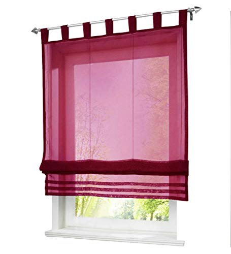 GOLDION 1 Stück Raffrollo mit Schlaufen Gardinen Küche Raffgardinen Transparent Schlaufenrollo Vorhänge Rollos Voile Transparent Vorhang Modern Voile Raffrollo (BxH 100x155cm, Weinrot) von GOLDION