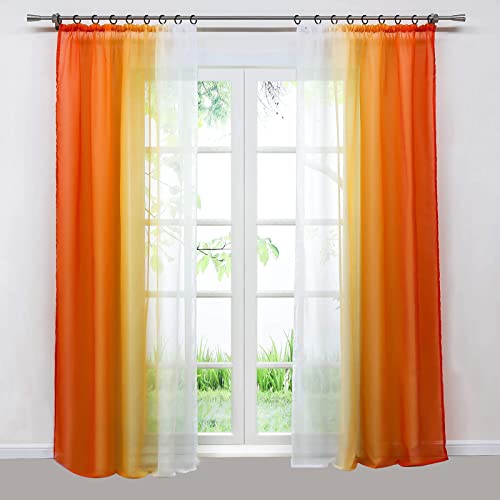 GOLDION 2er-Pack Farbverlauf Gardinen Transparenter Voile Gardinenschals mit Kräuselband,Gardinen mit Verlauf-Farben Muster Vorhang Transparent Voile Vorhänge von GOLDION