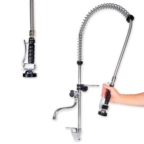GOLDMAN SERVICE | Ausziehbarer Industrie-Wasserhahn, Armatur für Küchenspüle, Gastronomie, mit schwarzer Handbrause und Einhebelmischer, Mischbatterie von GOLDMAN SERVICE
