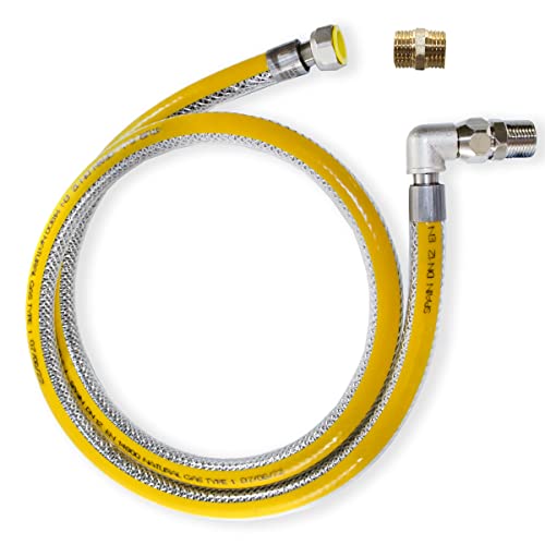 GOLDMAN SERVICE | Flexibler Gasschlauch für Industrie-Küchen in der Gastronomie - Länge: 1 Meter - Anschluss: 1/2" M-H + Adapter M-M von GOLDMAN SERVICE