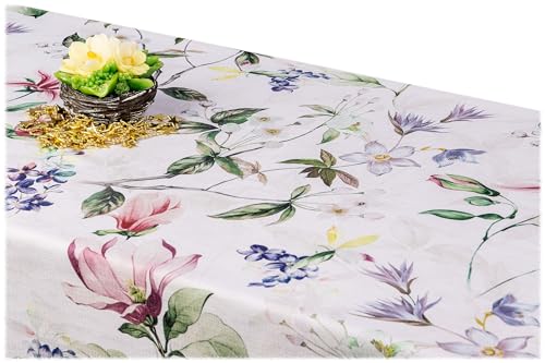 GOLDMAR Klassische Blumen-Tischdecke, Wasserabweisend, Fleckenresistente Schmutzabweisend Blumen - für Partys, Elegante Tisch Deko (130x180 cm, Zarte-Blumen-w007) von GOLDMAR
