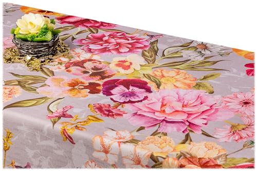 GOLDMAR Klassische Blumen-Tischdecke, Wasserabweisend, Fleckenresistente Schmutzabweisend Blumen - für Partys, Elegante Tisch Deko (140x200 cm, Rosa-Blumeny-w015) von GOLDMAR