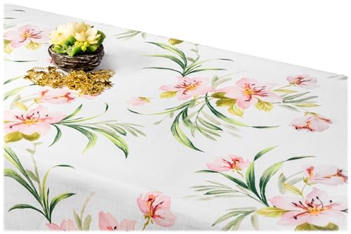 GOLDMAR Klassische Blumen-Tischdecke, Wasserabweisend, Fleckenresistente Schmutzabweisend Blumen - für Partys, Elegante Tisch Deko (140x260 cm, Rosa-Blumen-w001) von GOLDMAR