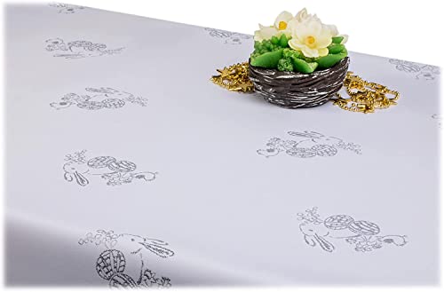 GOLDMAR Ostern Tischdecke Fleckenresistente Schmutzabweisend Zweiseitig Tischdecke Ostern - Polyester Lamatex Silber Gold Elegante Osterntstisch Deko von GOLDMAR