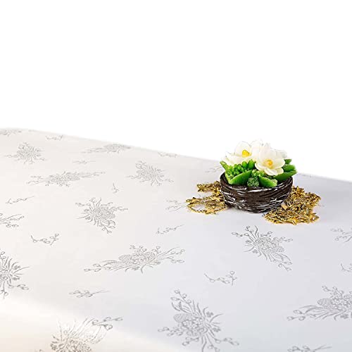 GOLDMAR Ostern Tischdecke Fleckenresistente Schmutzabweisend Zweiseitig Tischdecke Ostern - Polyester Lamatex Silber Gold Elegante Osterntstisch Deko von GOLDMAR