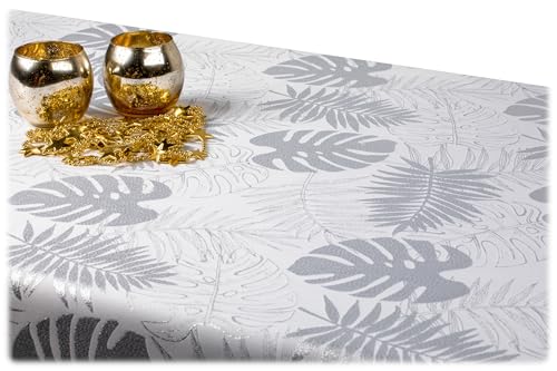 GOLDMAR Tischdecke Klassisch - Ganzjährig - Wasserfest - Fleckenresistent - Schmutzabweisend - Für Feiern - Elegante Tischdekoration - Universelles Design - SILBER-Muster-CR-07, 140x220 cm von GOLDMAR