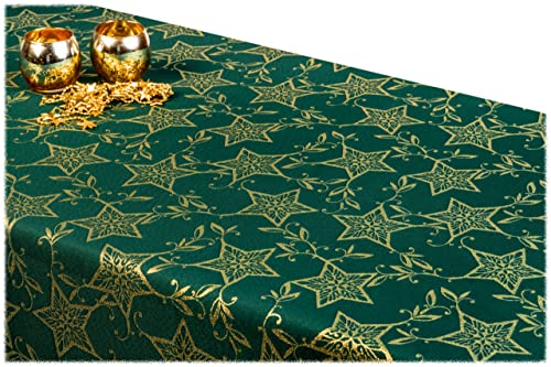 GOLDMAR Weihnachtstischdecke Fleckenresistente Schmutzabweisend Zweiseitig Tischdecke Weihnachten Advent - Polyester Lamatex Elegante Weihnachtstisch Deko (140x220 cm, Dunkelgrün-Muster-03) von GOLDMAR