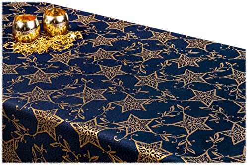 GOLDMAR Weihnachtstischdecke Fleckenresistente Schmutzabweisend Zweiseitig Tischdecke Weihnachten Advent - Polyester Lamatex Elegante Weihnachtstisch Deko (140x240 cm, Dunkelblau-Gold-Muster-03) von GOLDMAR