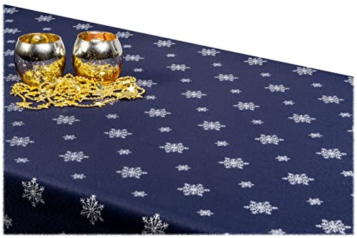 GOLDMAR Weihnachtstischdecke Fleckenresistente Schmutzabweisend Zweiseitig Tischdecke Weihnachten Advent - Polyester Lamatex Elegante Weihnachtstisch Deko (75x75 cm, Dunkelblau-Silber-Muster-02) von GOLDMAR