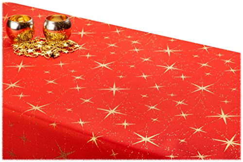 GOLDMAR Weihnachtstischdecke Fleckenresistente Schmutzabweisend Zweiseitig Tischdecke Weihnachten Advent - Polyester Lamatex Elegante Weihnachtstisch Deko (Rund 150 cm, Rot-Muster-01) von GOLDMAR