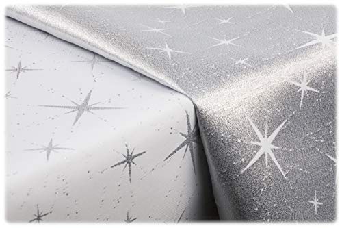 GOLDMAR Weihnachtstischdecke Fleckenresistente Schmutzabweisend Zweiseitig Tischdecke Weihnachten Advent - Polyester Lamatex Silber Gold Elegante Weihnachtstisch Deko (100x100 cm, Silber-Muster-13s) von GOLDMAR